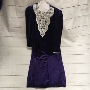 Vintage Long Sleeve Purple Lace Dress